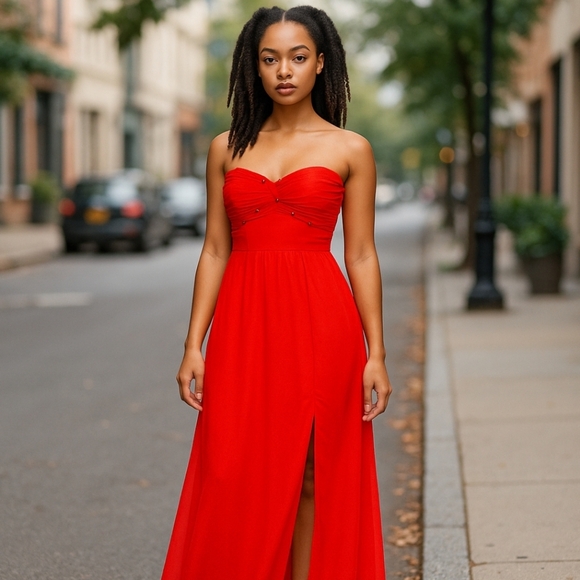 Calvin Klein: Dark-Peach-Long-Flowing-Formal Sweetheart Strapless Gown SZ 4 EPLC - Picture 2 of 15